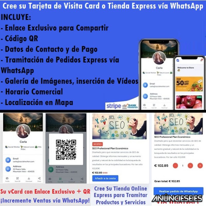 Tu vCard o Tienda vía Whatsapp ¡GRATIS!