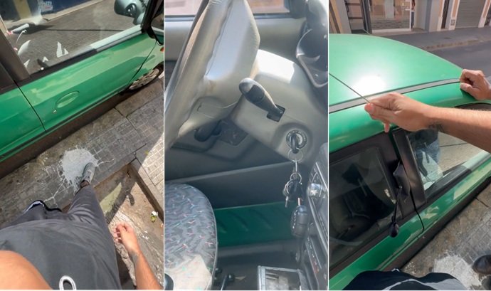 Apertura de vehículo atascado con llaves dentro en una calle de Cornellà de Llobregat.